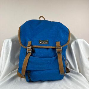 Vintage L.L.Bean Blue Nylon  Backpack With Brown Trim
